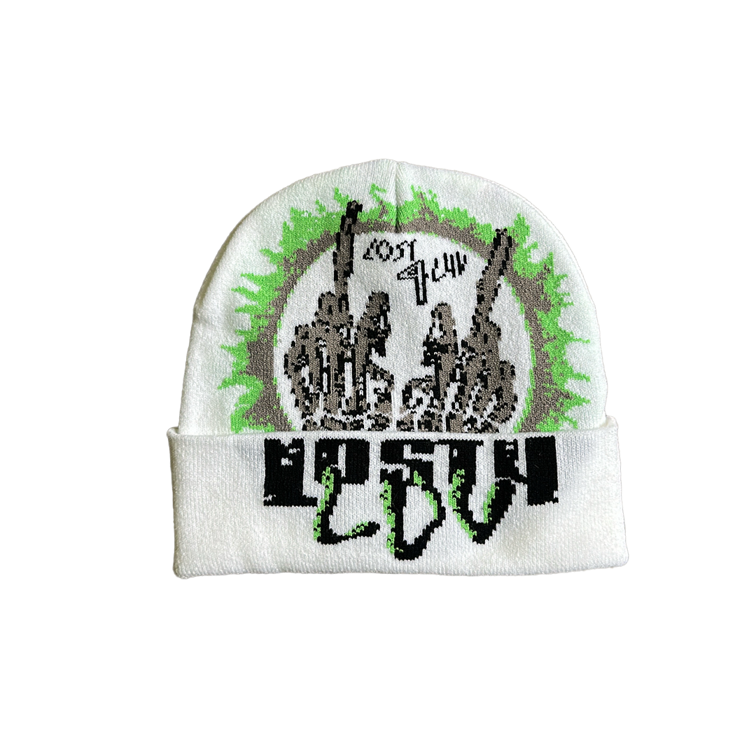 WHITE "F*CK LUV" BEANIE